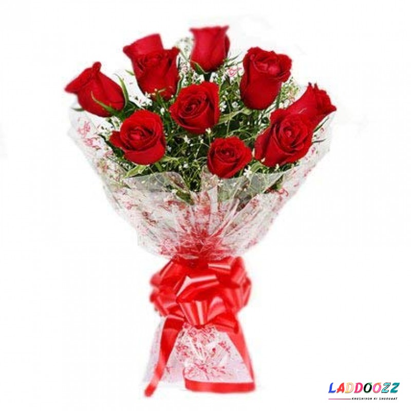 Red Roses Bouquet Fresh Flowers Bunch of 12